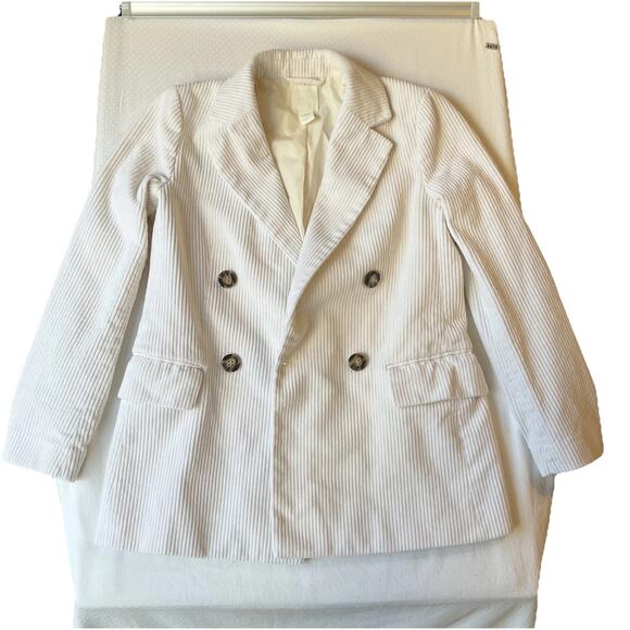 H&M Women Blazer US 2 White Striped Corduroy Double Breasted Button Long Sleeve - Picture 1 of 10